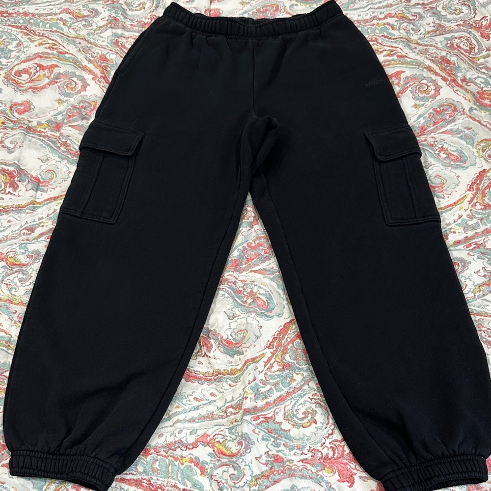 Aritzia Black Cargo Sweatfleece Joggers